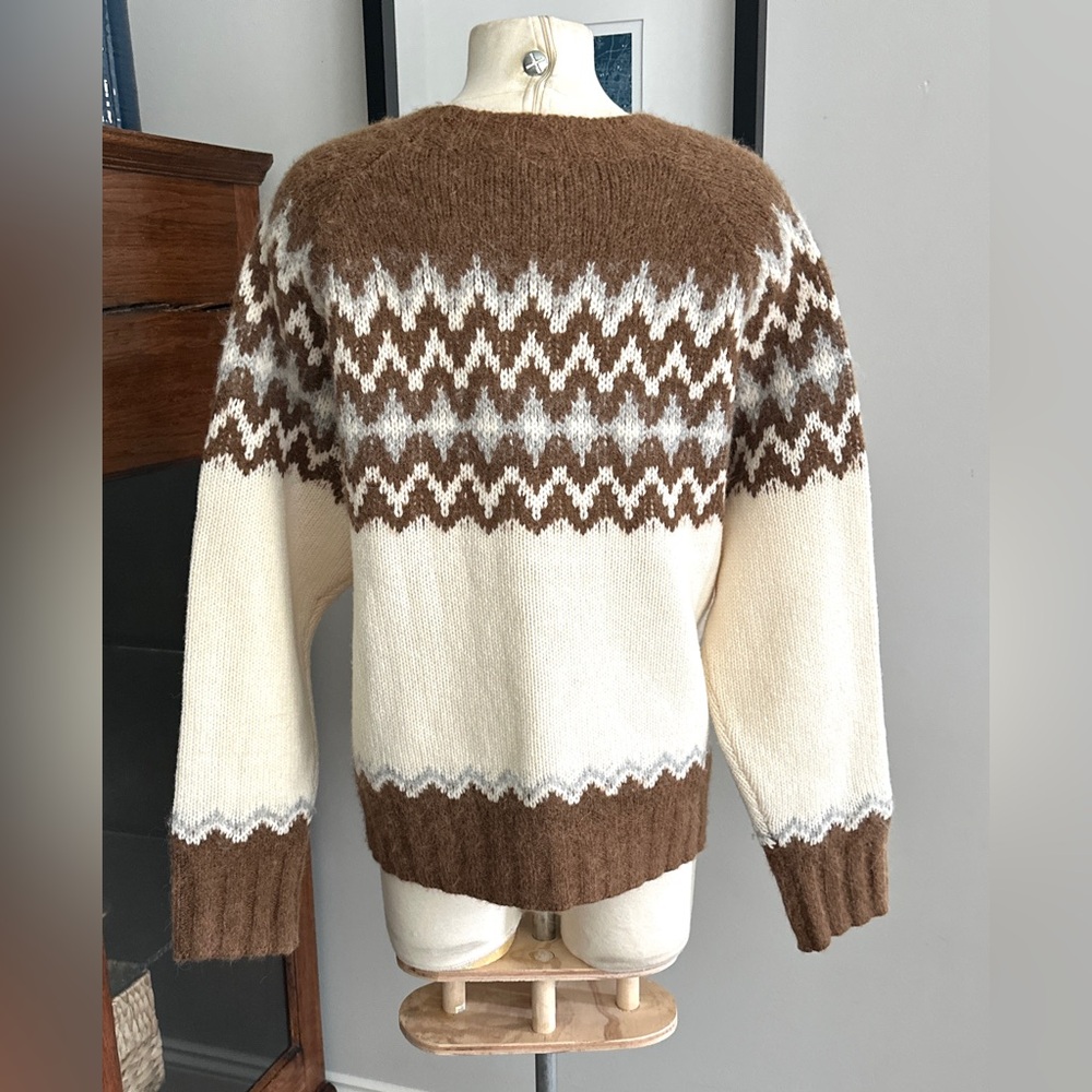 J Crew Wool Fair Isle Sweater in Brown Brushed Yarn Size XL - Picture 2 of 3